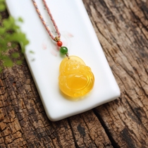 Shangshi Qingling natural amber beeswax Buddha Maitreya Buddha Big Belly Buddha Laughing Buddha Pendant choker Women Necklace