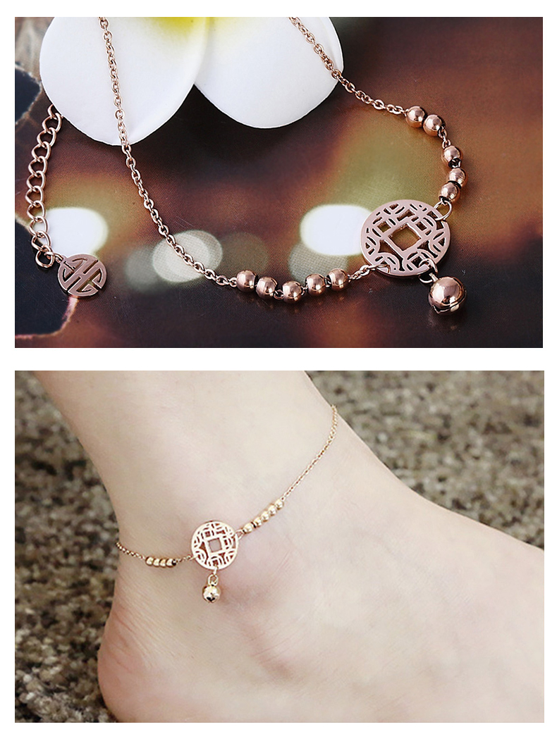 Midsummer Crystal phiên bản Hàn Quốc của hạt may mắn hạt vòng chân đồng nữ bằng thép mạ titan 18k vàng hồng chuyển chân nhẫn trang sức lắc chân bạc
