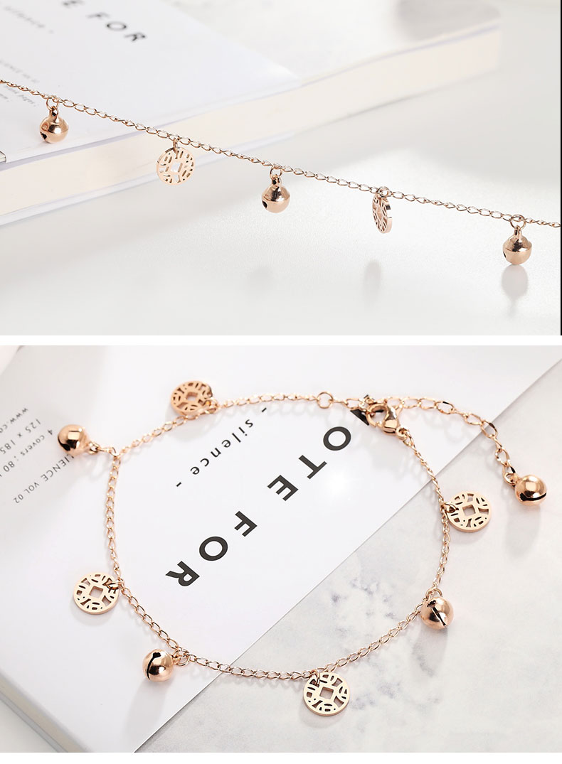 Midsummer Crystal Lucky Lucky Titanium Steel Bells Mạ 18K Rose Gold Color Gold Anklet Tide Nữ Trang sức Hàn Quốc lắc chân nữ inox