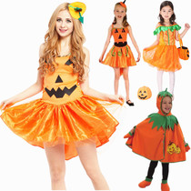 Halloween cos childrens witch costume pumpkin witch clothes set orange little witch costume