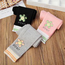 Girls Spring and Autumn Printed Pure Cotton Elastic Leggings Childrens Rubber Band Belt Korean Version Slim Trousers Baby Pants Trendy