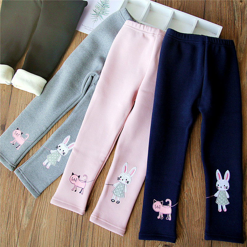 Girls winter fine velvet leggings girls cartoon thickened skinny feet pants children's all-in-one velvet plus velvet trousers