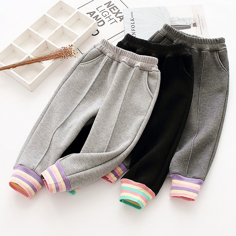 90 yards 2023 Winter Girls plus casual pants children's rainbow pants in one body of Harlen trousers baby trousers