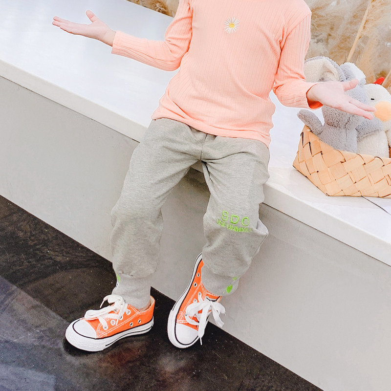 2022 spring and autumn girls' letter western style sports pants children's pure cotton terry daddy pants love trousers casual pants trendy