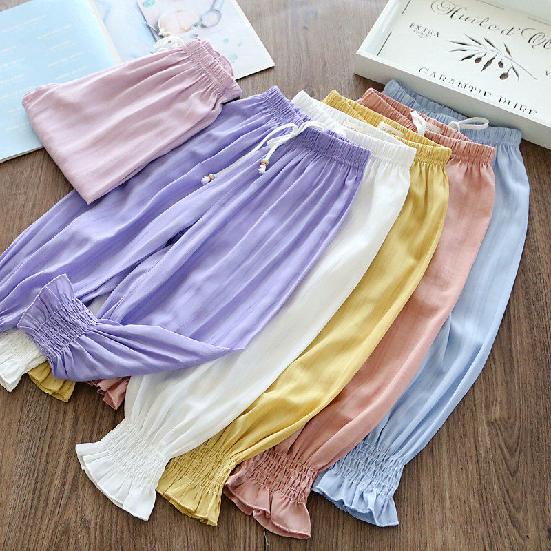 Clear : Summer girl cool snow flame pants children light thin pants and feet breathable nine pants tide