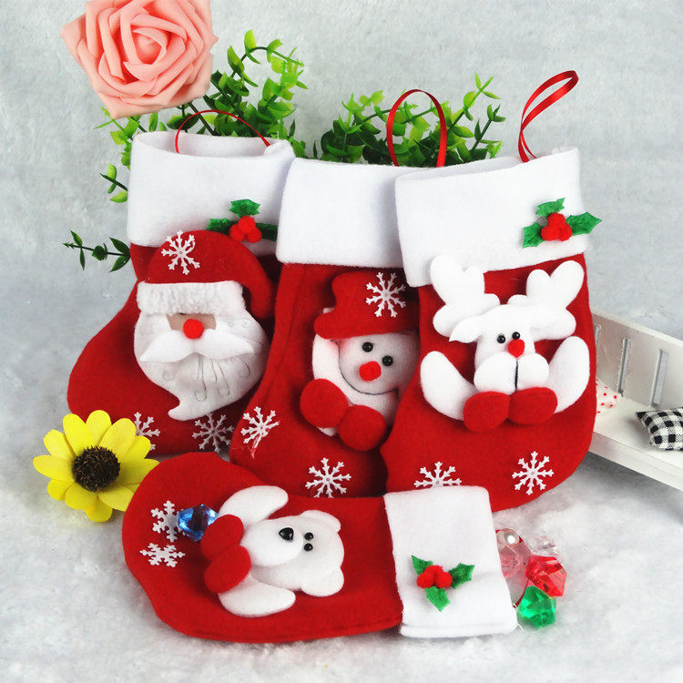 Christmas Socks Adornment Gift Bag Opening Solid Christmas Old Man Snowman Small Number Candy Socks Gift Bag