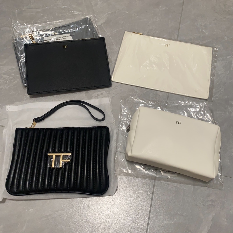 Tf Tom Ford Cosmetic Bag Envelope Clutch Bag Black and White Pu Leather Texture Zipper Storage Bag