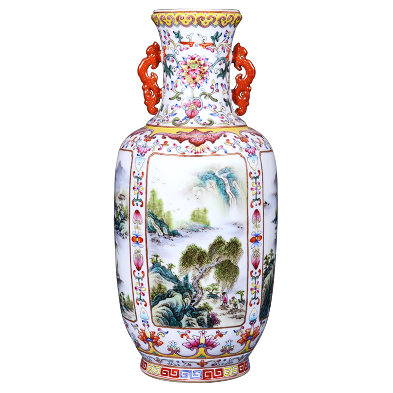 Jingdezhen ceramics imitation the qing qianlong powder enamel vase all around the open the big living room home furnishing articles collection
