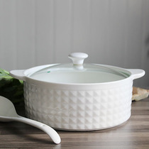 New ceramic checkered soup bowl stew can microwave with lid double-eared egg soup Birds Nest dessert bowl water steaming