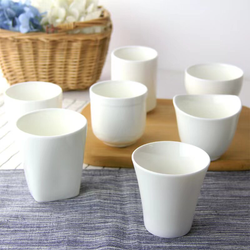 Ceramic straight body cup tea set tea house hotel water cup single cup white porcelain tea cup large household mouth cup thickened and anti-fall