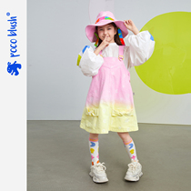 pocoblush original design gradient jacquard denim suspender skirt little girl printed skirt girls summer new style