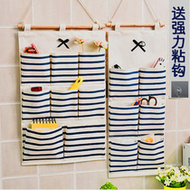 Dormitory cotton linen hanging bag Cosmetics mobile phone key storage large wall door storage hanging bag Home multi-pocket