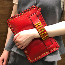 Tide brand leather clutch bag 2021 new bag female ins tide large capacity envelope bag retro casual clutch bag