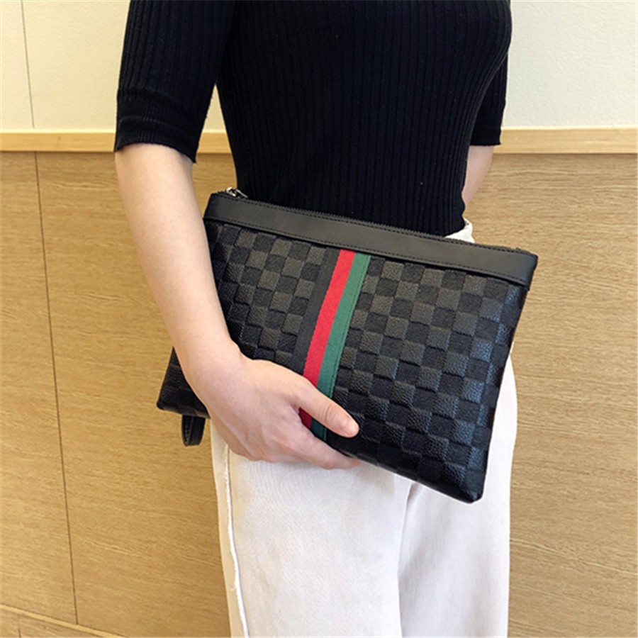 Tide brand leather clutch bag 2021 new bag women's large capacity envelope bag premium sense personality striped handbag