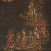 Stars and immortals go down to heaven HD pictures Japanese Southern and Northern Dynasties Buddhist painting Gongbi heavy color land and water painting