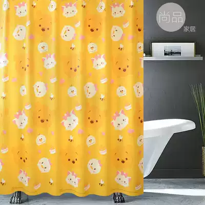 Powder room shower curtain cloth cartoon shower curtain set punch-free waterproof and mildew-proof curtain Bathroom hanging curtain partition window bath cover