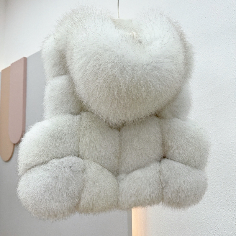 Lady Loves Lychee Leather Fox Fur Vest Coat for Women with Hood, Short Style 2026 Fur Coat, Waistcoat Hot Sale