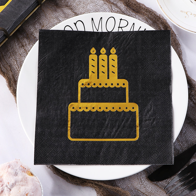 Runlux high-end black bronzing paper napkins, printing napkins, two layers, 50 sheets, boxed cakes