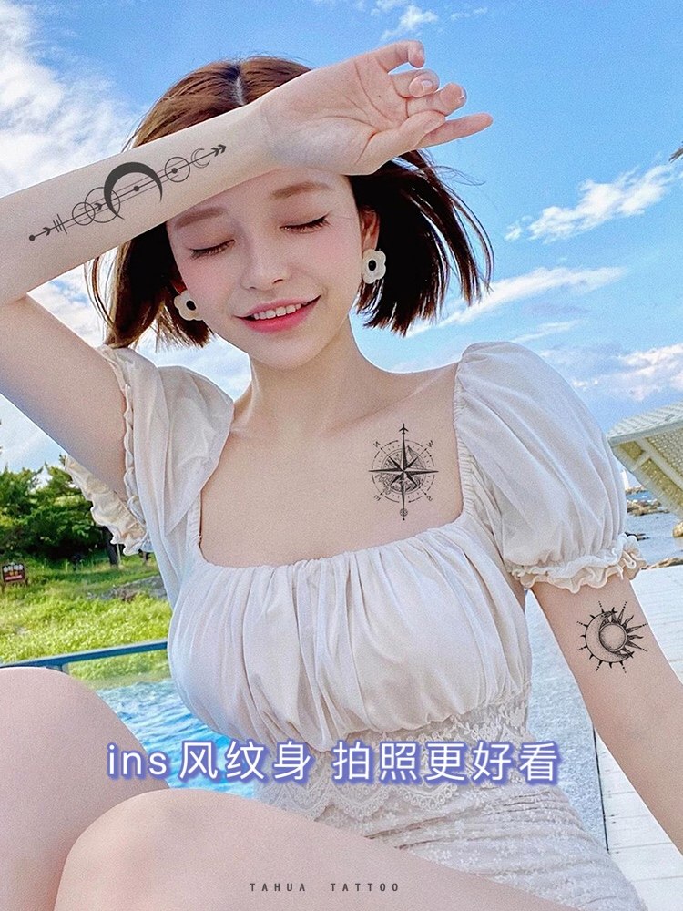 She painted ins wind planet tattoo stickers dark black waterproof female lasting net red sticker pattern couple arm male