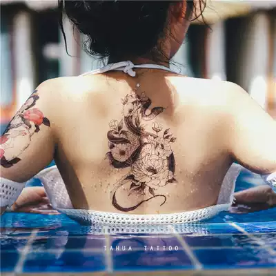 She painted sexy snake seduction tattoo paste flower arm flower leg half arm back thigh waterproof female durable male big picture