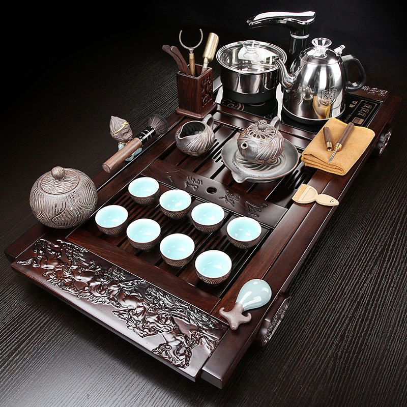 Special size black sandalwood tea tray solid wood with induction stove integrated home office tea table simple tea sea depository dish suit
