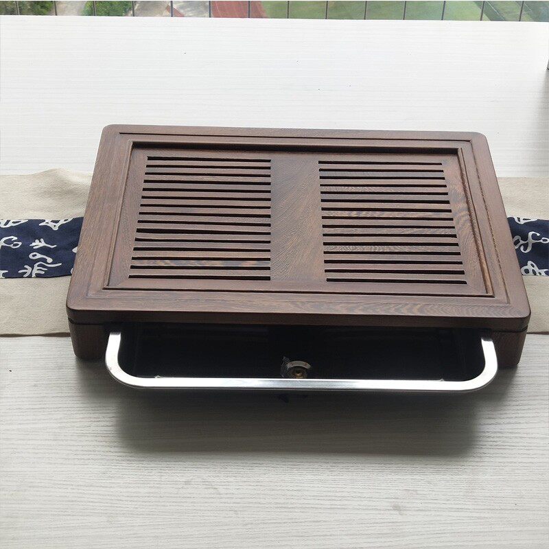 Home Delicate Tea Tray Solid Wood Chicken Wings Wood Drain Type Tea Table Minima High-end Tea Sea Drawer Teatai Tea Terrace