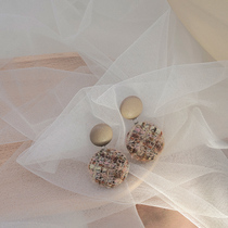 Temperament autumn and winter plaid hair ball small fragrant wind earrings Korean Net Red simple design sense earrings ear studs female