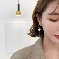 Simple personality geometric long tassel earrings round face thin Korean Net red temperament earrings ear clip earrings without ear hole female