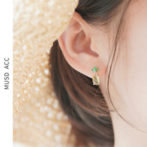 Small fresh and cute pineapple West Grapefruit Earrings South Korean personality minimalist with no ear clips pure silver ear nail female