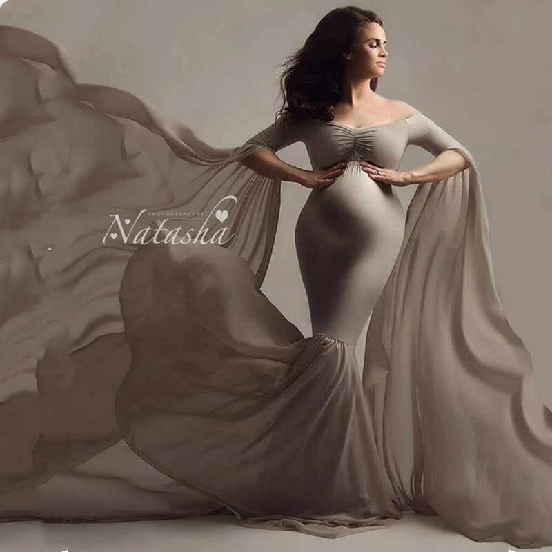 New product QSETT pregnant woman dress photograph picture of Chi spin drag long dress