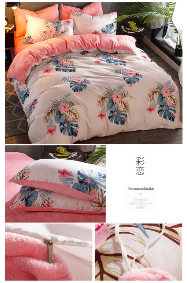 Dày flannel bốn mảnh cotton mùa đông 1,8m san hô lông cừu bộ đồ giường nhung chăn tấm bộ ga gối everon