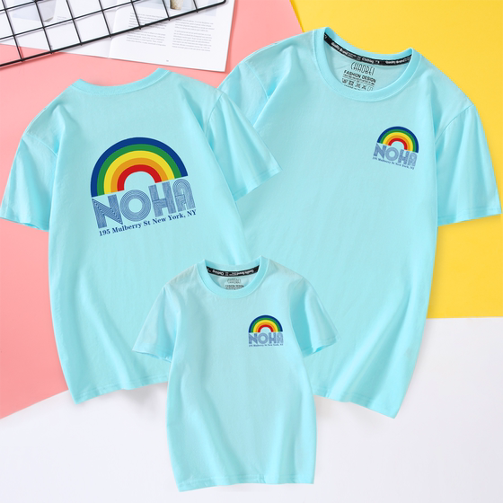 
Parent-child clothing summer clothing family three or four short-sleeved T-shirts fashion mother and son family decoration half-sleeved kindergarten activity class uniform