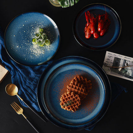 12 Inch Creative Hotel Western Dining Dinner Plate Blue Glazed Ceramic Plate Day Style Nordic Style Shallow Pan Sara Pan