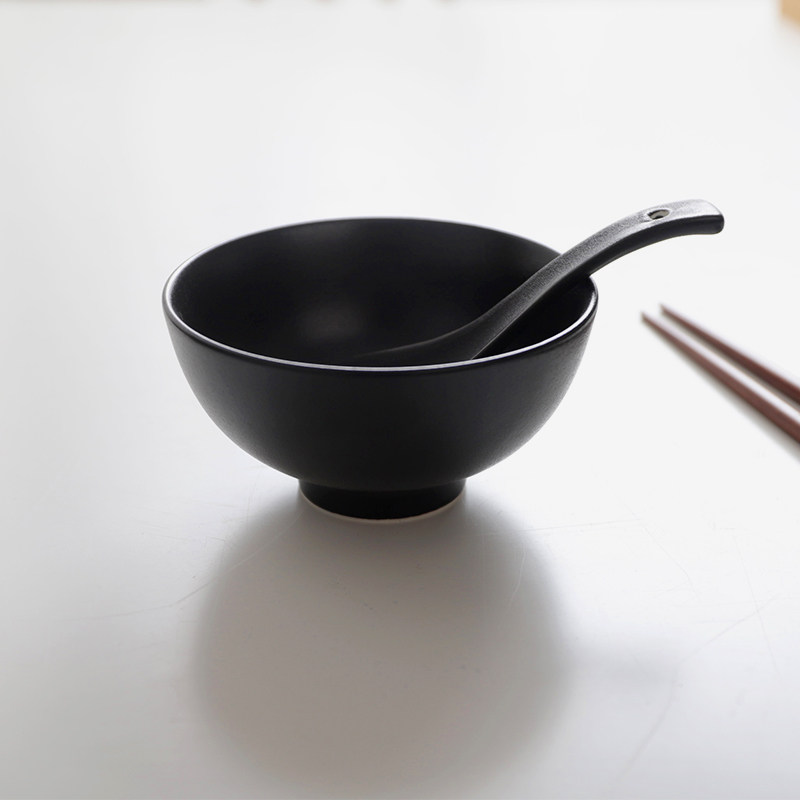Ceramic bowl pure frosted black creative ramen bowl household soup bowl rice instant noodle bowl high foot bowl restaurant tableware