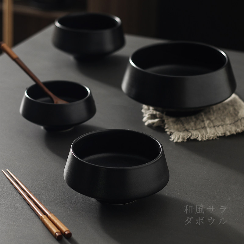 Ceramic bowl bowl creative salad bowl frosted black personality Zen Italian noodle bowl Korean high-sided tower bowl commercial drum bowl