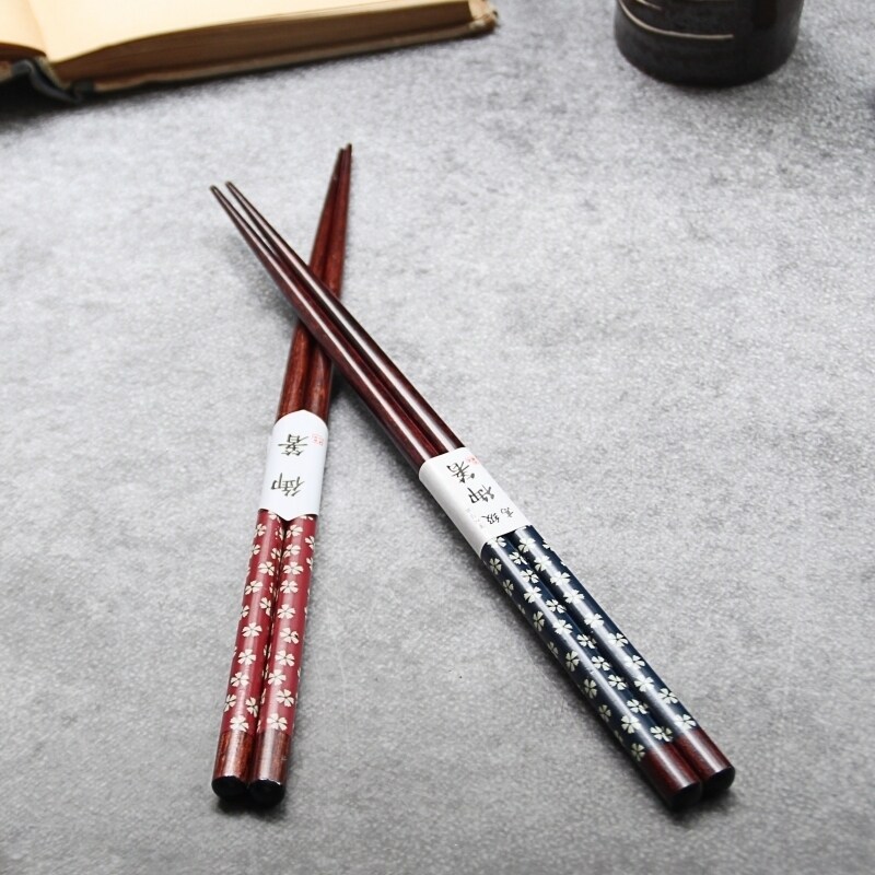 Chopsticks Japanese Floral Sakura Solid Wood Chopsticks Small Fresh Ebony Red Sandalwood Solid Wood Chopsticks Creative Personality Home