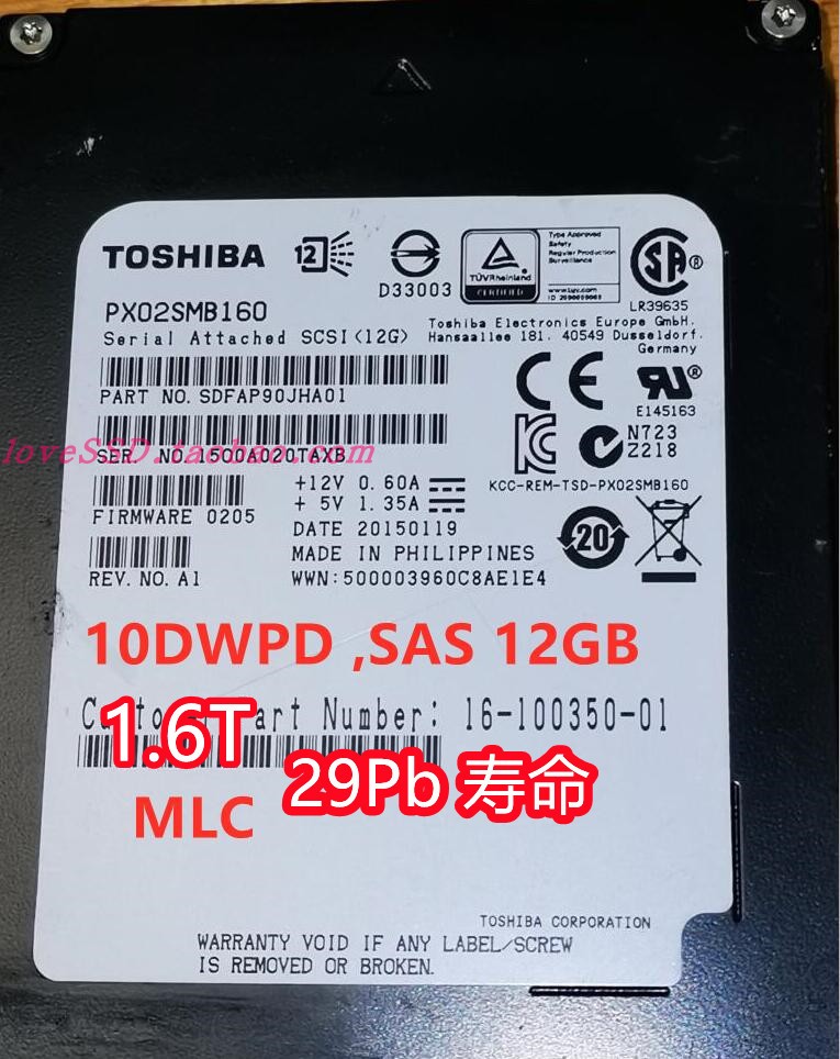 Toshiba Toshiba SAS PX02SMQ SAS Solid State SSD MLC 10DWPD 1.6T 1.92T Special Price