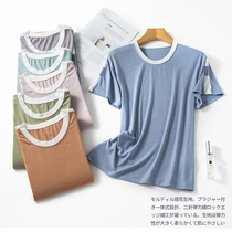 2022 new Modale short sleeves Women Summer thin Loose Big Moms Home Clothes Pajamas Pure Color Round Collar Can Be Worn Out