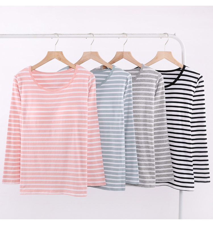Thắt lưng cotton độn ngực dài tay áo thun nữ miễn phí không có vành đồ ngủ yoga mặc nhà đồ lót chạm đáy mùa đông bộ thu đông nữ