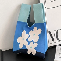 Синяя юбка в складку, в цветочек