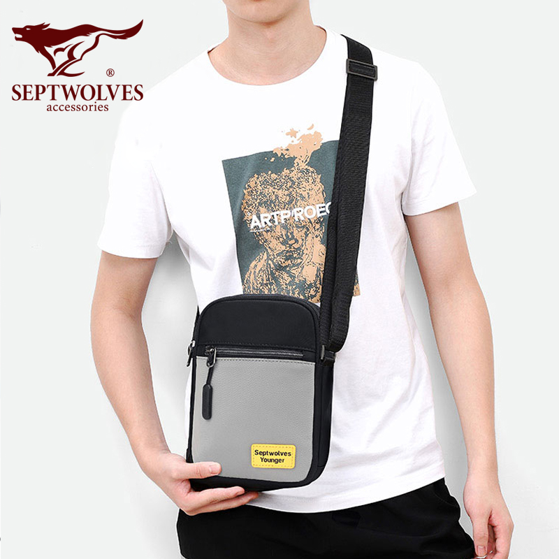 Septwolves men's bag messenger small bag mini casual mobile phone bag Oxford cloth tide brand waterproof one-shoulder small square bag