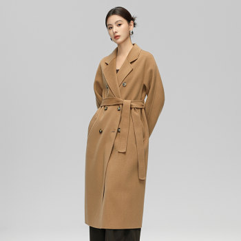 CHIIYEAR池也 M家驼色双面羊绒羊毛大衣女中长款2025新款毛呢外套