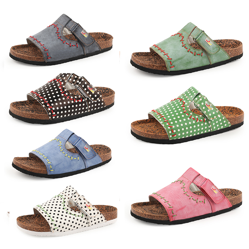 Tmyeyes Polka Dot Color-Blocked Forest-Style Couple's Slip-On Sandals with Velcro, Casual and Versatile, Outdoor Fairy Style