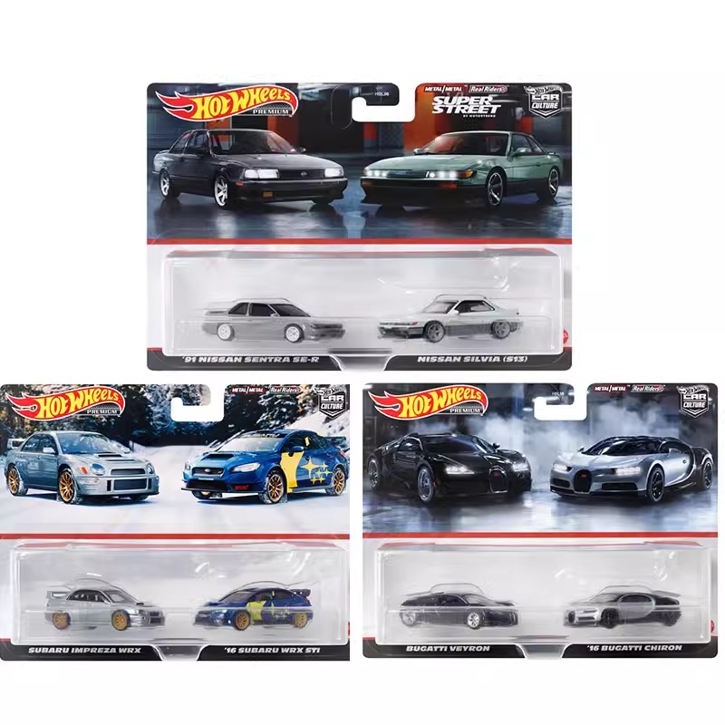 2024 Hot Wheels Car Culture Double Car Set Nissan Silhouette Subaru Bugatti Car Model Collection Display