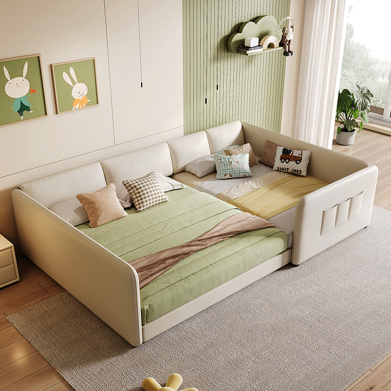 Elephant Ear Design Family Bed for Second Child, Master Bedroom 2X 2.2m Bed for a Family of Three or Four with Guardrails and Leather Bed