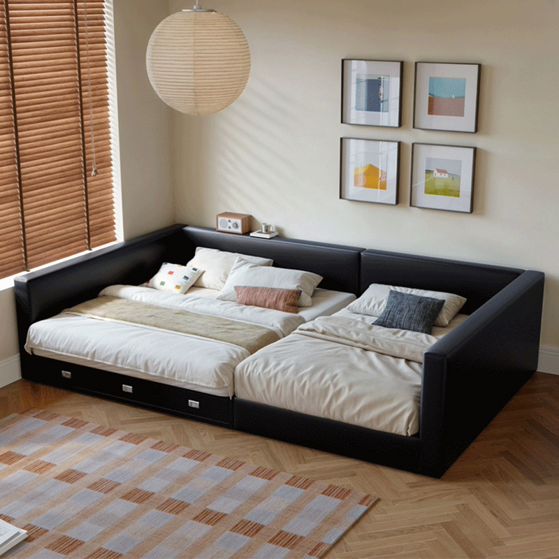 Parent-Child Bed for a Family with Two Children, Modular Combination with Guardrails, Drawers for Storage, Master Bedroom Extra-Large Bed 2.4X 2m Genuine Leather Bed Parent-Child Bed for a Family with Two Children, Modular Combination with Guardrails, Drawers for Storage, Master Bedroom Extra-Large Bed 2.4X 2m Genuine Leather Bed