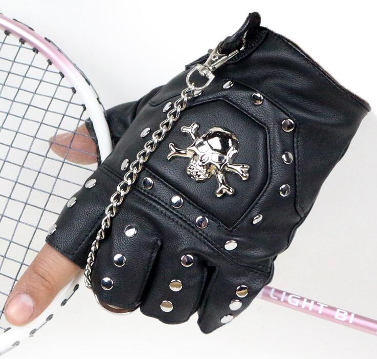 Punk Cross Ghost Head Pendant Chain Small Sheep Dermis Skull Head Half Finger Rivet Bar Nightclub Men's Motorcycle Gloves