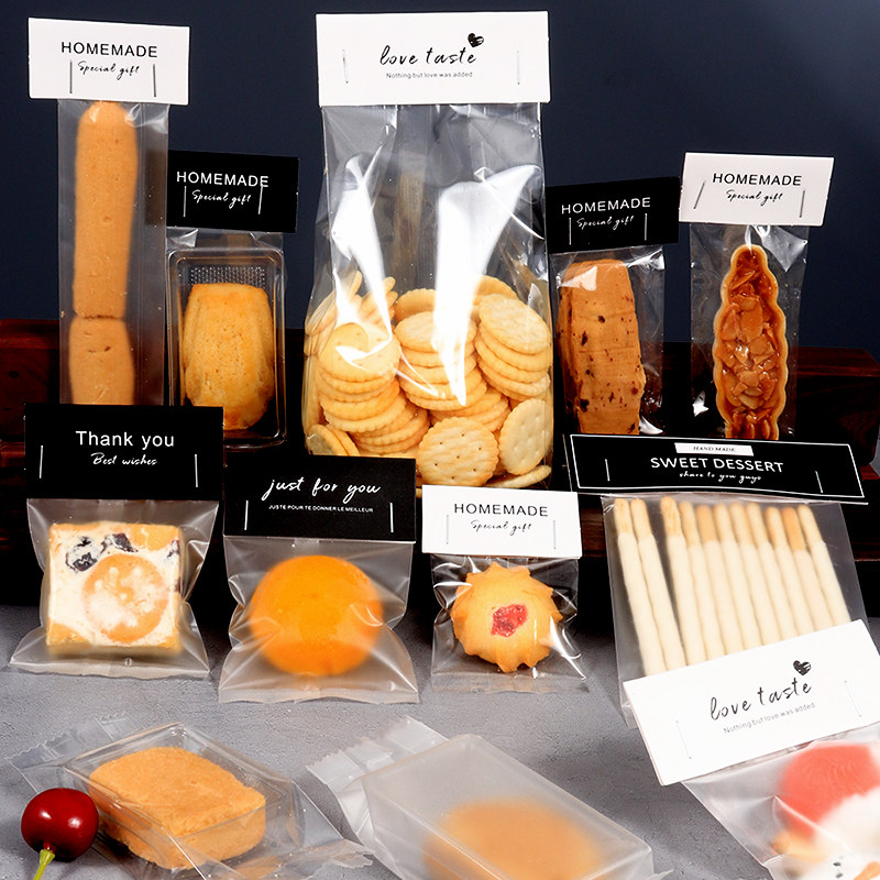 Translucent frosted cookie Cookie bag West Point Candy Food Packing Bag Paper Card Head Self-Adhesive Machine Seal Bag 100 Only