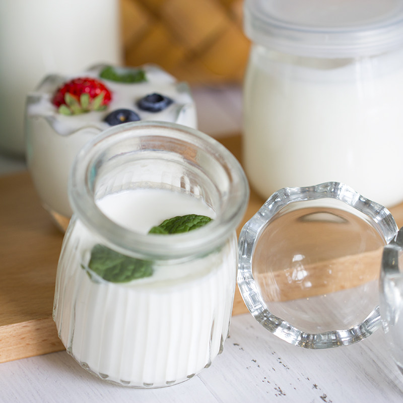 4-pack yogurt bottle 100ml glass bottle with lid Jelly cup Household pudding cup High temperature beverage bottle