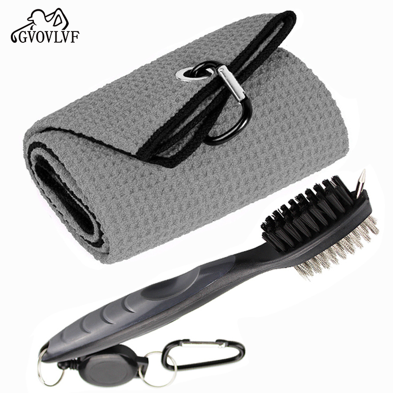 Golf Towel, Club Wiping Cloth, Double-Sided Brush with Stretch Hook, Cleaning Rag, Fan Sports Supplies